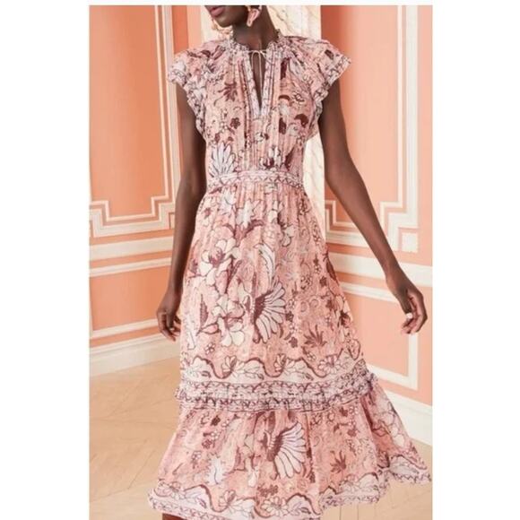 Ulla Johnson Dresses & Skirts - ULLA JOHNSON Sz 10 Celestia Blush Pink Print Silk Short Sleeve Midi Dress